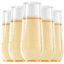 24 Pack 9 oz Stemless Plastic Champagne Flutes, Shatterproof Reusable or Disposable Party Glasses