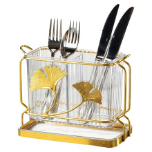 Dual Compartment Silverware Organizer with Drip Tray, Transparent Utensil Holder for Kitchen Countertop