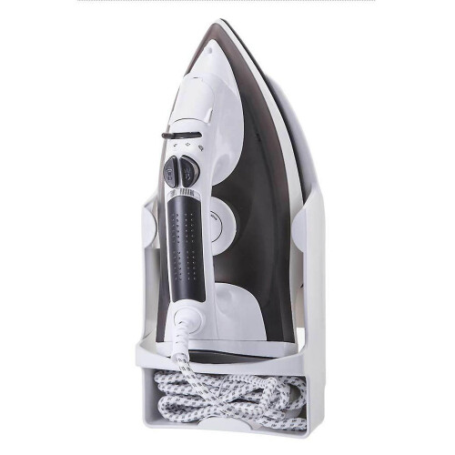 Wall Mounted Iron Holder with Heat Resistant Design and Hooks-White