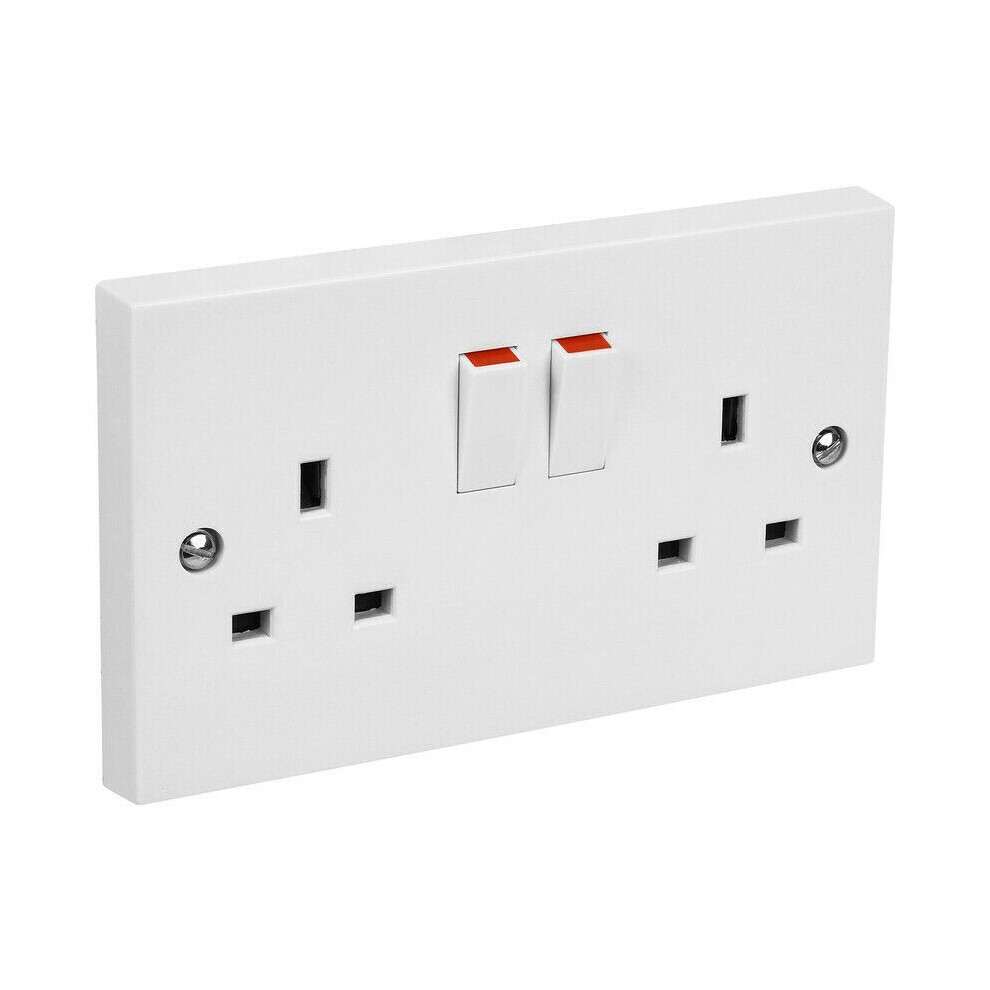 Double Switched Electric Socket Mains Wall Twin 2 Gang White Plug Outlet 13Amp 5038673300771