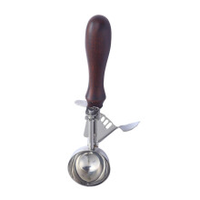 Stainless Steel Ice Cream Scoop with Ergonomic Wooden Handle for Large Desserts Fruit and Cake