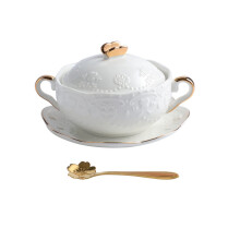 Ceramic Soup Bowl with Lid and Handles, Durable Ramen Bowl or Porcelain Sugar Jar for Kitchen Use