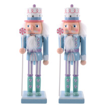 2PCS Wooden Christmas Nutcracker Soldier Figurines 25cm Candy Color Holiday Decor Blue