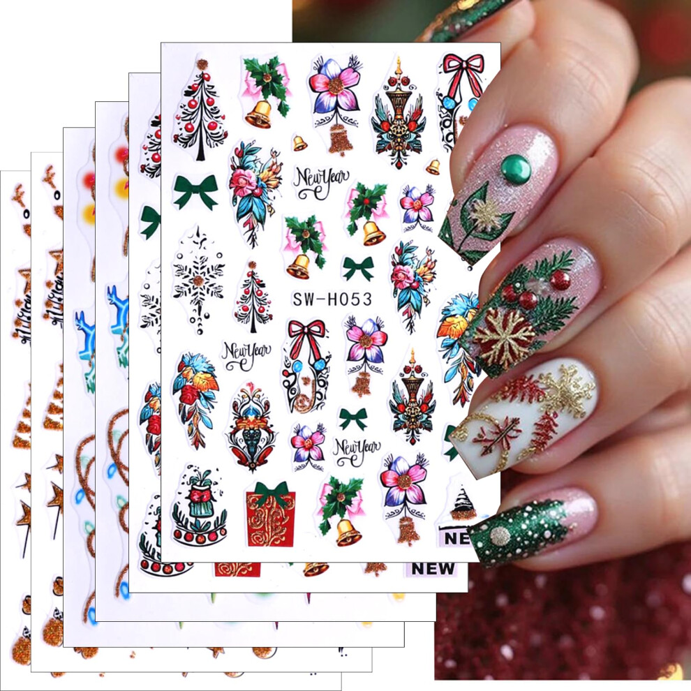 6 Sheet Christmas Nail Stickers Set 3D SelfAdhesive Santa Claus Snowflake Nail Art Decals