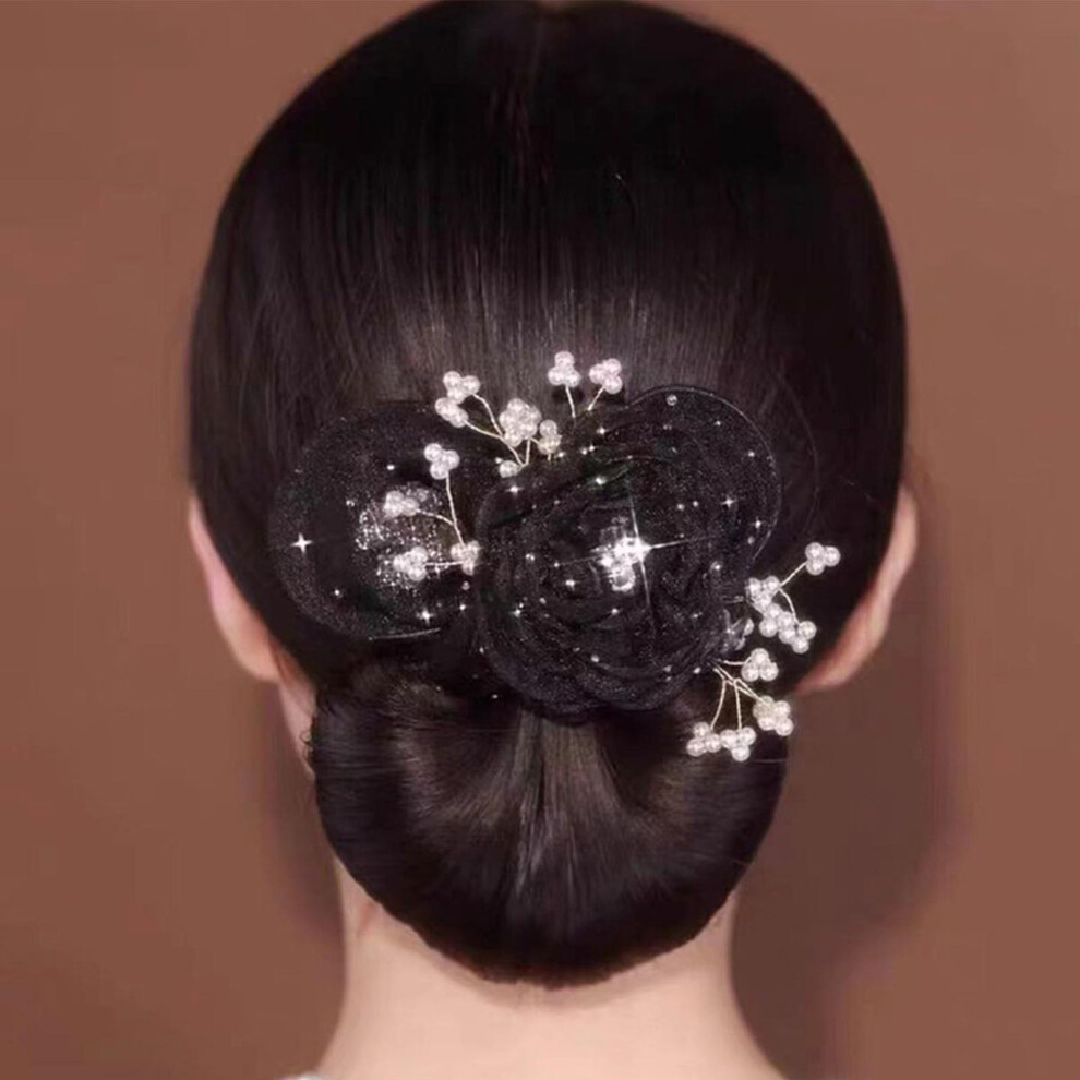 Hair Bun Maker with Hand Embroidered Flowers, NoSlip Roller for Elegant Updos and Long Hair