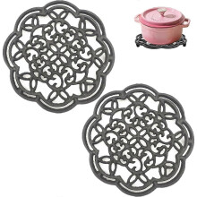 2-Pack gusseisernes Unterset, runde hitzebeständige Heizplatten für die Küche, 7,7 Zoll schwarzer Herdgriff-Deckel, für den Tisch