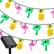 Solar String Lights Outdoor Tropical Flamingo Pineapple Palm Trees, 30 LED Hawaiian Luau Party Decor