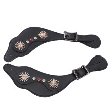 Vintage schwarze Strass-Blumen-Sporenriemen für Reiter, verstellbar
