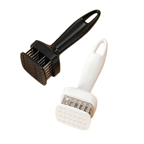 Stainless Steel Meat Tenderizer with 24 Needles, Automatic Rebound Square Bottom, Rustproof, White