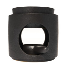 Ceramic Wax Melt Burner with Removable Bowl for Tealight Oils, Matte Black Grooved Design