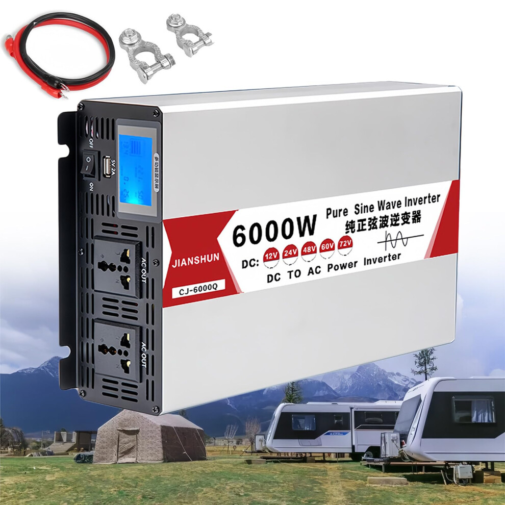 6000W Pure Sine Wave Power Inverter 48V To 110V/220V With Lcd Display, Usb For Home Rv Camping 9113335273948