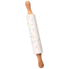 Silicone Rolling Pin with Wooden Handles NonStick Surface for Baking Pastry Dough White 31x4.3cm