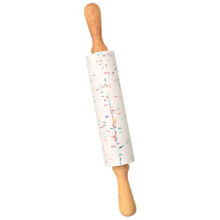 Silicone Rolling Pin with Wooden Handles, NonStick Pastry Roller for Baking Bread and Cookies, White