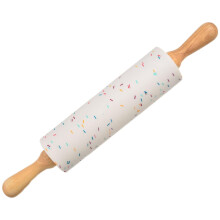Silicone Rolling Pin with Wooden Handles for Baking Pastry Dough, NonStick Surface, White 42x6.5cm