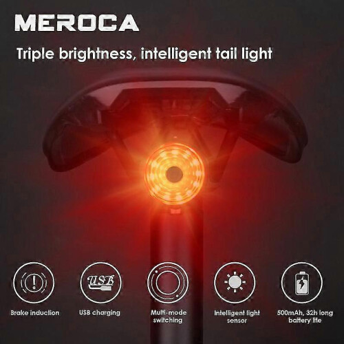 MEROCA Bike Rear Light Bicycle Smart Sensor Brake Tail Light Waterproof LED Charging 1