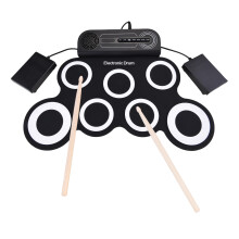 Electronic Drum Set with 7 Pads & Speaker, 3 Rhythms, Rechargeable, 43.5x31cm Black/White