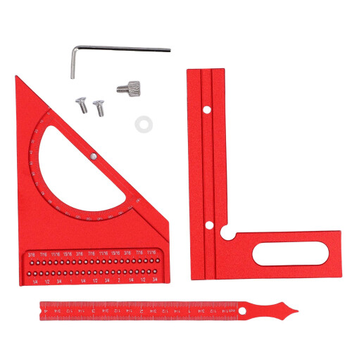 3D Woodworking Angle Ruler Aluminum Alloy 0-180 Adjustable Protractor Red 2
