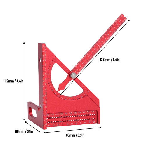 3D Woodworking Angle Ruler Aluminum Alloy 0-180 Adjustable Protractor Red 1