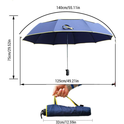 Oversized Windproof Golf Umbrella with Double Layer Canopy and Visibility Safety Strips Blue 1
