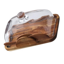 Wooden Butter Dish with Glass Lid, MultiUse Cheese Storage Box, Keeps Food Fresh for Kitchen Countertop