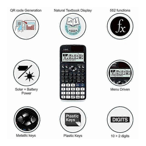 Calculadora científica 991EX com grande ecrã digital e 552 funções, adequada para estudantes do 1