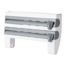 Cling Wrap Dispenser with Cutter, Wall Mounted Plastic Wrap Organizer, Durable Gray Kitchen Storage
