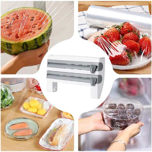Cling Wrap Dispenser with Cutter, Wall Mounted Plastic Wrap Organizer, Durable Gray Kitchen Storage 2