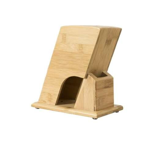 Large Capacity Bamboo Kitchen Knife Holder with Ventilated Base and Compact Countertop Storage