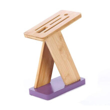 Knife Block Bamboo Knife Holder with MultiSlot Storage and Sharpening Bar Holds Cutting Boards, Purple