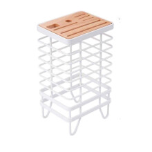 Universal Kitchen Knife Holder with 360 Ventilated Wood Slots and Durable Carbon Steel Frame White