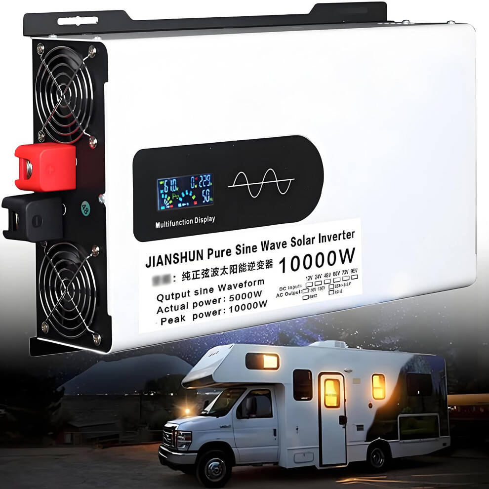 10000W Pure Sine Wave Off Grid Power Inverter Multi Voltage Dc To 110V/220V Ac With Lcd And Dual Ac 9070919364631