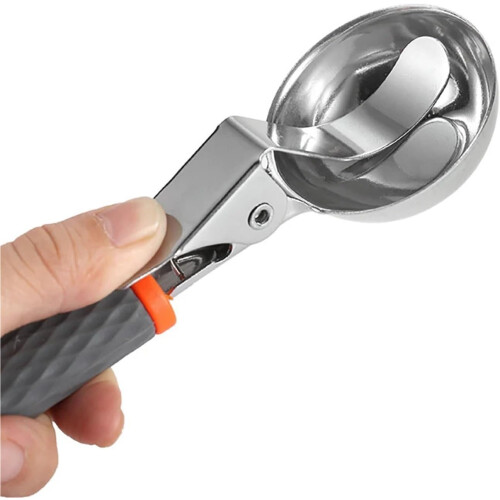 Stainless Steel Ice Cream Scoop with Ergonomic Silicone Handle, Press Type Multi Functional Spoon 1