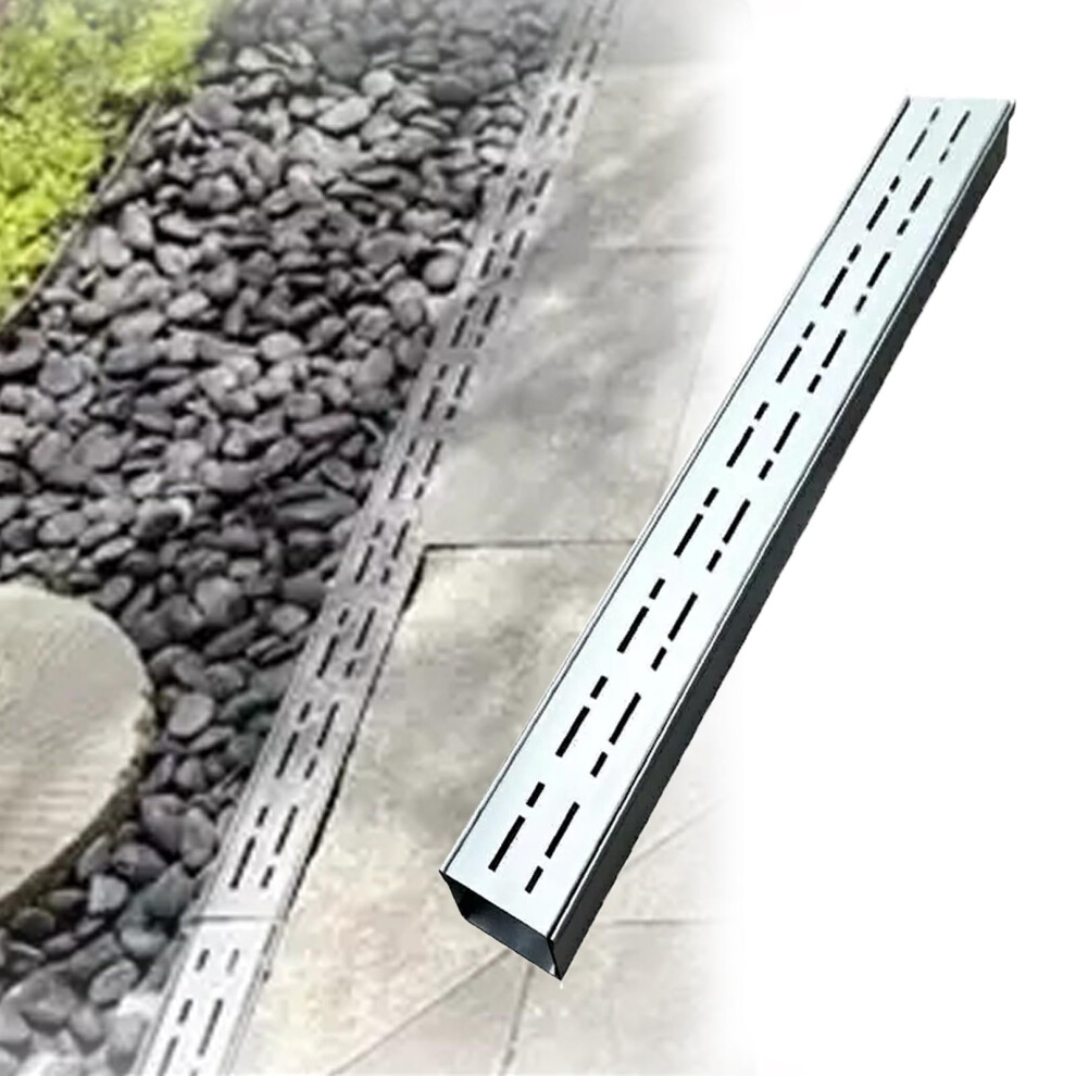 Slimline Drainage Channel Kit, Narrow Stainless Steel Trench Drain For Pool Deck And Garage, 3.5X3cm Silver Grate 9113335288447