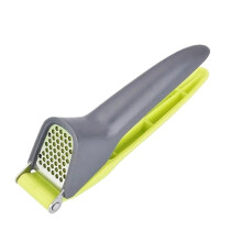 Garlic Press Stainless Steel Manual Tool with Ergonomic Grip for Kitchen and Outdoor Cooking Gray Green