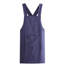 Breathable Cotton Linen Cross Back Apron Navy Blue for Garden Work and Kitchen Use