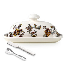 White Ceramic Butter Dish with Lid and Knife, Porcelain Butter Keeper for Fresh Soft Butter