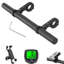 Bike Handlebar Extender with Double Clamp, Aluminum Extension Mount for Lights and GPS