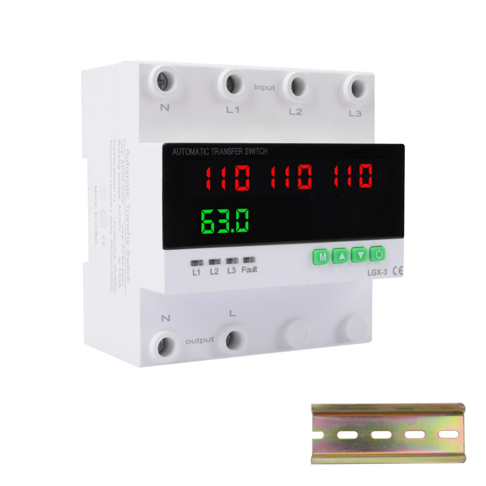 63A 110/120V Triple Power Automatic Transfer Switch For Utility, Generator And Inverter With Voltage Display And Surge Protection 9070919368158