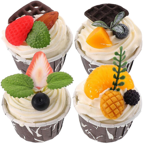 Artificial Cupcake Models Cake Decoration for Display 4Pcs Set
