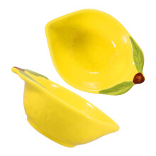 Ceramic Dinner Plates Set of 2 with Lemon Salad Bowls Elegant European Design Durable and Easy Clean