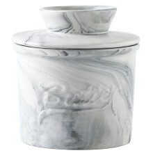 French Style Butter Crock Ceramic Butter Dish with Lid, Marble Design Kitchen Table Storage