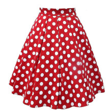 Roter Rock Damen Vintage-Plissierter Polka-Punkt-Rock A-Linien-bedruckter Mittelröcke Tw