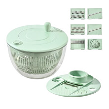 Large Capacity 9in1 Salad Spinner and Vegetable Chopper with 6 Blades, BPA, 5L Bowl