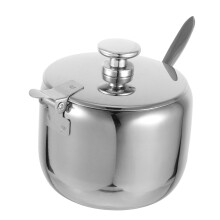 Stainless Steel Sugar Bowl with Lid and Spoon, MultiUse Condiment Jar for Kitchen Storage
