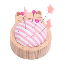 Nadelkissen-Set mit Katzennadeln, rosa Buchenholzbasis