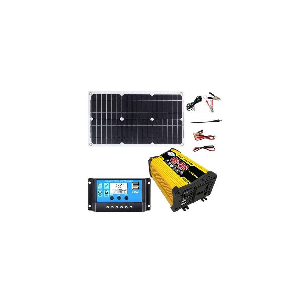 4000W Solar Inverter Kit 12V To 110V/220V With Dual Usb Fast Charging And Lcd Display For Home Yellow 9113335292499