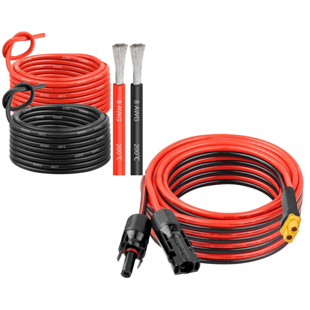 8Awg Silicone Solar Extension Cable 40Ft With Xt60 Connector For Secure Solar Panel Battery Connection 9070919370458