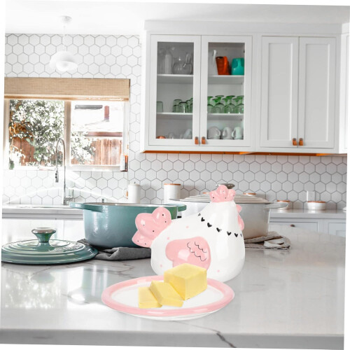 Ceramic Chick Butter Dish with Lid Keeps Butter Fresh Cute Kitchen Container Easy to Clean 2