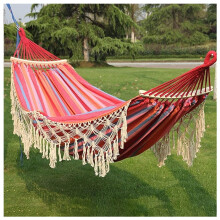Cotton Hammock with Wood Spreader Bar, Extra Wide Boho Style for Indoor Outdoor Camping Backyard