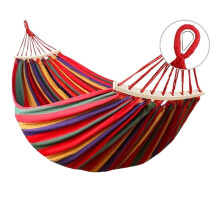 Camping Hammock with Curved Wood Spreader Bar, Durable ExtraLong Ropes for Hiking and Backyard Travel (Red)